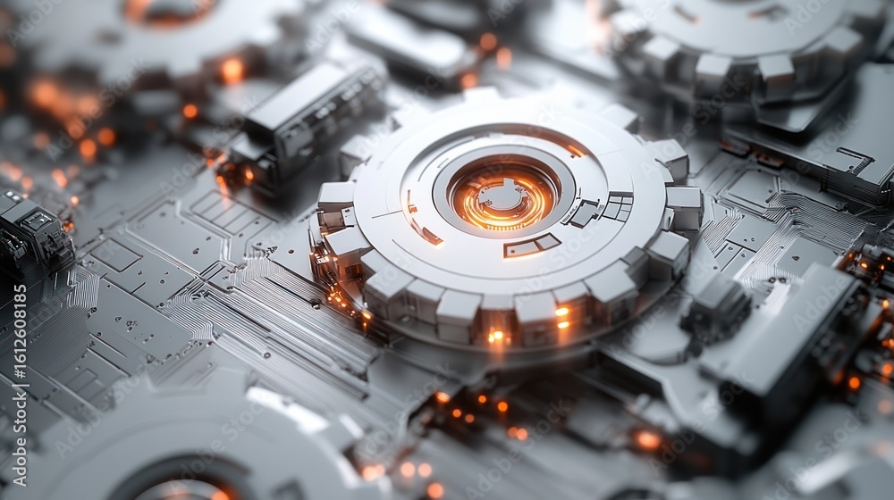 Wall mural abstract futuristic mechanical gears and circuit board. possible use stock photo for technology, eng
