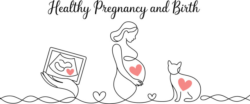 Naklejki Illustration of healthy pregnancy and birth with symbolic hearts