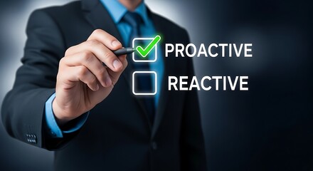 Choose proactive strategy for business success with checklist and marker in hand for modern innovation