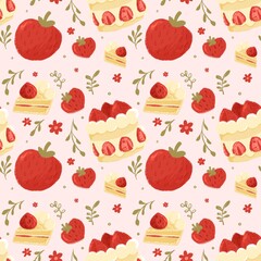 strawberry shortcake dessert seamless pattern