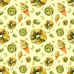 matcha flavors dessert seamless pattern