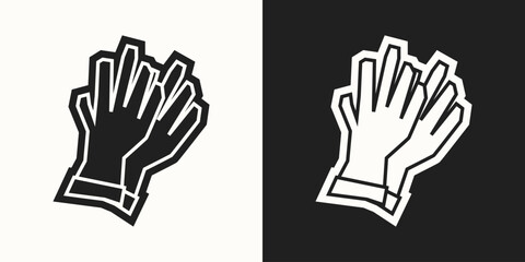 Gloves Icon in Black Filled and White Filled Cutout Style