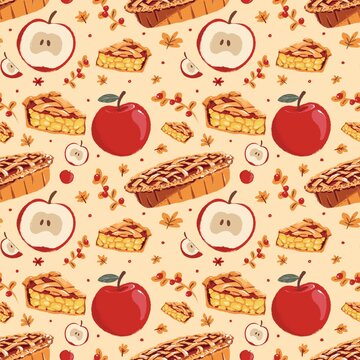 apple pie dessert seamless pattern
