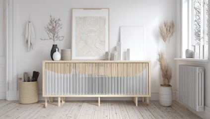 Light-filled room with a modern sideboard.