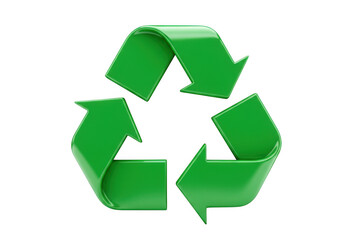 Bright green recycling symbol with three arrows forming a continuous loop isolated on transparent background