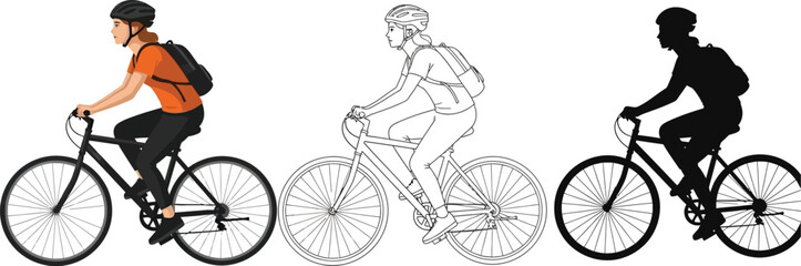 Obraz premium Cycling illustration set with cyclist bike and silhouette for transportation design needs