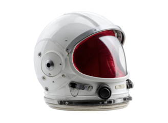 White astronaut helmet with red interior and clear visor space suit, Isolated, Png Transparent Background