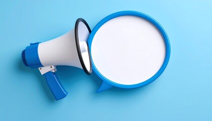 Megaphone and speech bubble on a blue background