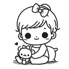 Obraz premium cute baby girl with teddy bear, isolated illustration