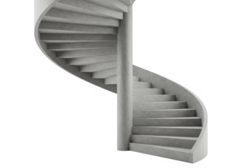 Elegant white spiral staircase with a central column isolated on transparent background