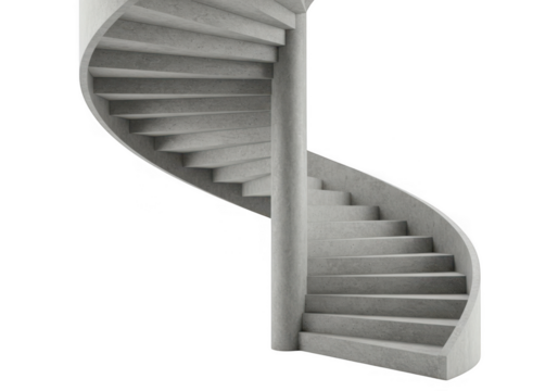 Elegant white spiral staircase with a central column isolated on transparent background