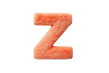 Furry Plush Letter Z in Soft Coral Color on Transparent Background