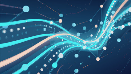 Abstract digital network design with flowing lines and connected data points illustration