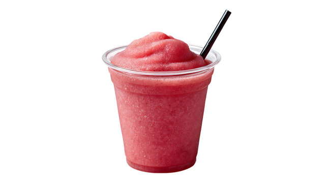 Refreshing pink slushy drink with straw isolated on transparent background