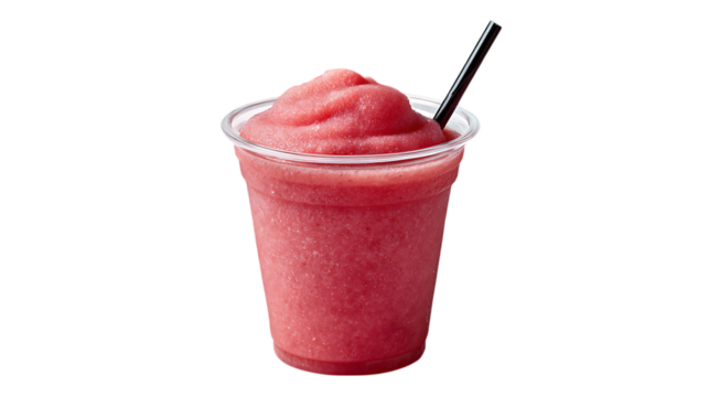 Refreshing pink slushy drink with straw isolated on transparent background - Powered by Adobe
