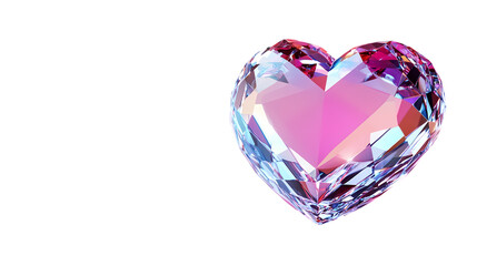 Fototapeta premium A faceted heart shaped crystal with blue and pink hues isolated on white background