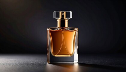 Elegant Amber Perfume Bottle on Dark Background