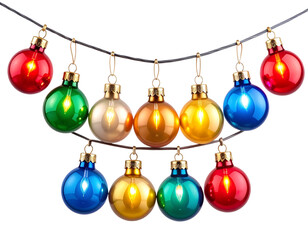 Obraz premium Colorful Christmas Light String in Curved Loop with Glowing Bulbs, Transparent Background PNG