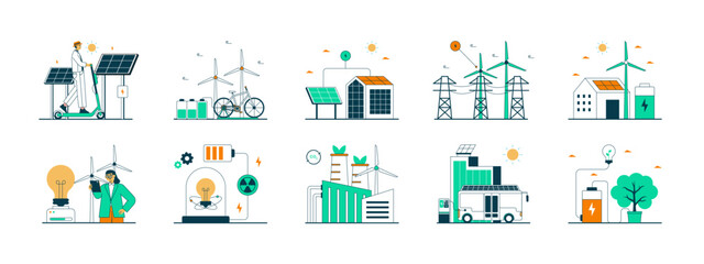 Green energy illustrations set. Flat vector illustrations concept. © roundsquid