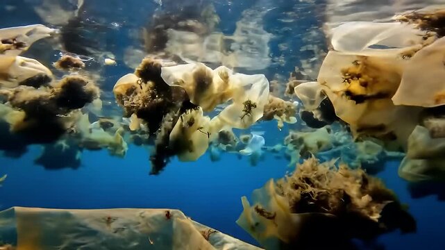 plastic garbage polluting the deep blue sea. A conceptual image of the environmental crisis.