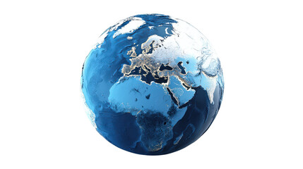 Blue 3D world globe showing day and night zones, isolated on a Transparent background, PNG file.