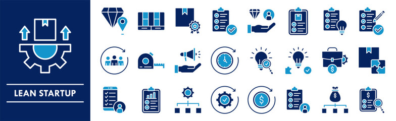 Lean Startup icon collection set. Containing design startup, lean, pivot, iterate, MVP, validate, customer