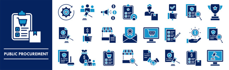Public Procurement icon collection set. Containing design tender, bidding, contract, supplier, invoice, procurement
