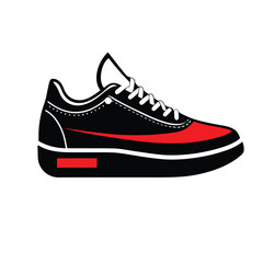 Vector illustration of a black and red sneaker. Casual sports shoe icon isolated on a white background.
