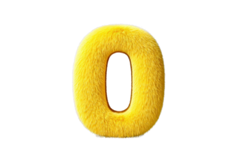 Furry Yellow Zero Number on Transparent Background for Educational or Creative Projects