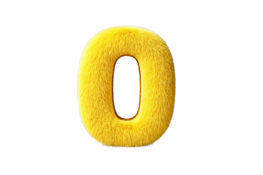 Furry Yellow Zero Number on Transparent Background for Educational or Creative Projects
