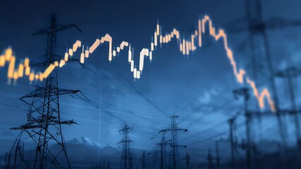 
A digital stock market graph with an electric power grid in the background, - Powered by Adobe