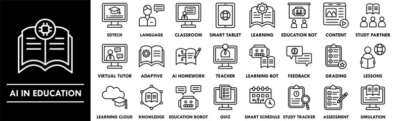 AI in Education icon collection set. Containing design education, technology, digital, ai, innovation
