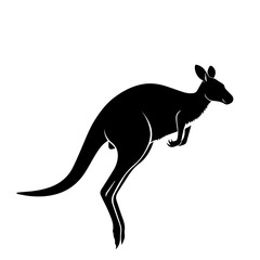 Fototapeta premium Silhouette of a kangaroo jumping, depicted in solid black against a white background.