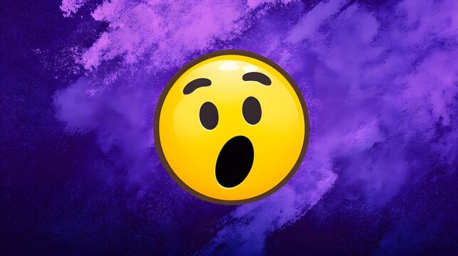 Shocked emoji with wide eyes and open mouth against a vibrant purple textured background