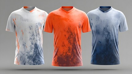 Dynamic athletic apparel showcasing bold abstract grunge patterns on vibrant sports jerseys