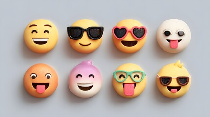 Expressive emoji characters conveying diverse emotions and fun styles, perfect for digital communication.