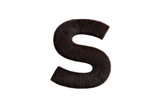 Dark Brown Plush Letter S on Transparent Background for Typography and Design