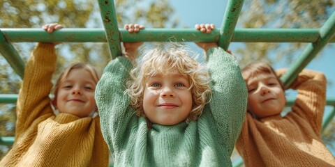 Take A Monkey To Lunch Day Happy Children Playing on Monkey Bars with Mother Inspired by National Family Day and Back to School Marketing Campaigns for Autumn