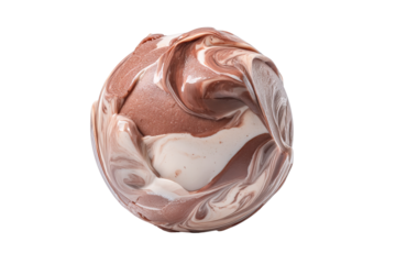 Decadent chocolate marble ice cream scoop with rich swirls of dark and white chocolate, creamy texture, and glossy melting details, isolated on a clean white background in PNG style for premium