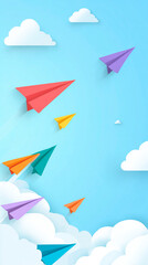 Colorful paper planes flying, simple mobile wallpaper.