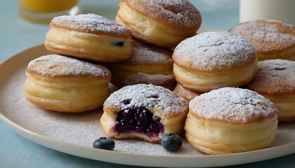 plate of blueberry beignets topped with powdered sugar