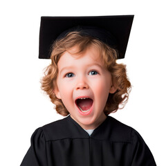 Excited kid in graduation gown
