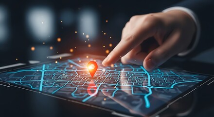 Find your destination with digital navigation on tablet, explore the city map for business