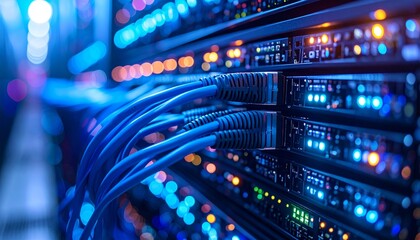 High-Speed Network Cables Connected to Data Server