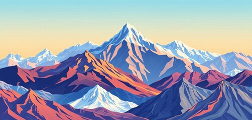 Stylized vector mountain range illustrations in various color palettes, perfect for backgrounds and design elements, silhouette, digital