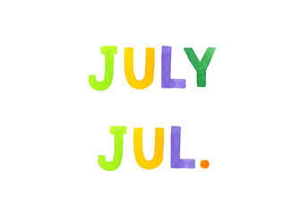 JULY（ジュライ・7月）のカラフルな手書き文字