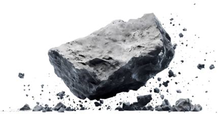 A scattered pile of gray rocks and stones isolated on white background