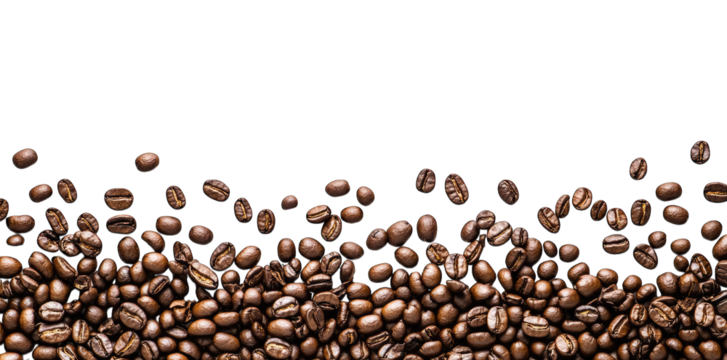 Coffee Beans Scattered In A Wavy Line Across A Transparent Background Leaving Space For Text Or Design