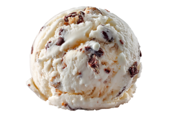 Grand Slam chocolate chip cookie dough ice cream scoop with gooey cookie chunks and rich creamy swirls, isolated on transparent PNG background for premium dessert cutout and digital food designs