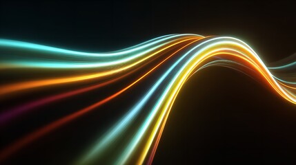 Abstract Colorful Light Waves Dynamic Flowing Design Background Art Teal Blue Dark Lines Curve Swirl